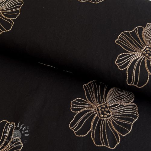 Viskóza s ľanom EMBROIDERY Flower Maya black
