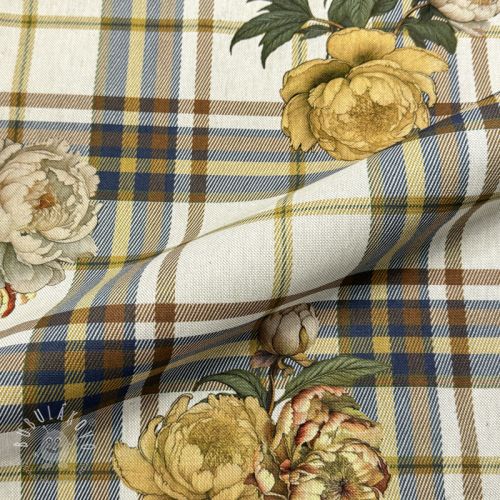 Dekoračná látka Linenlook Classic Peony Check digital print