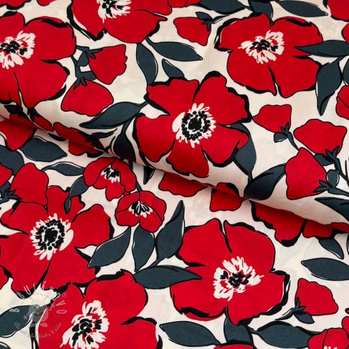 Bavlnená látka SATIN Flower Kala offwhite