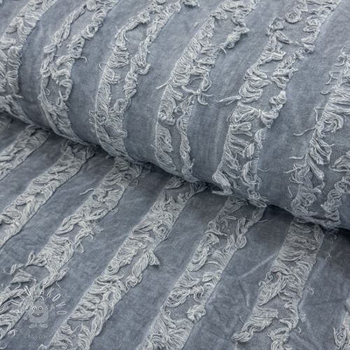 Bavlnená látka s ľanom Vintage Fringe Stripe blue