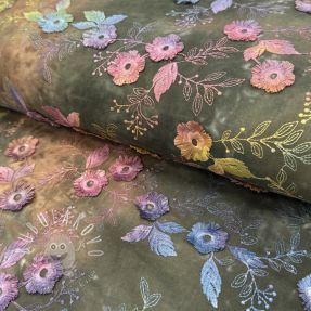 Bavlnená látka TIE DYE EMBROIDERY Poppy design N