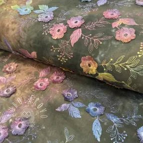 Bavlnená látka TIE DYE EMBROIDERY Poppy design N
