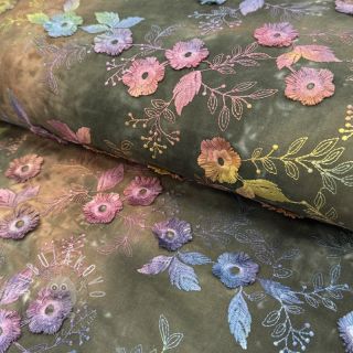 Bavlnená látka TIE DYE EMBROIDERY Poppy design N