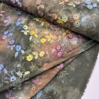 Bavlnená látka TIE DYE EMBROIDERY Poppy design N