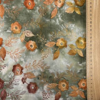 Bavlnená látka TIE DYE EMBROIDERY Poppy design O