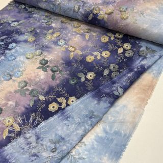 Bavlnená látka TIE DYE EMBROIDERY Poppy design T