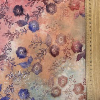 Bavlnená látka TIE DYE EMBROIDERY Poppy design R