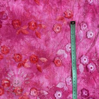 Bavlnená látka TIE DYE EMBROIDERY Poppy design U