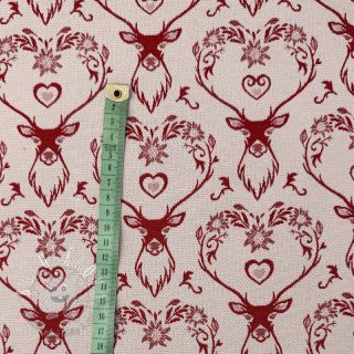 Dekoračná látka jacquard DOUBLE FACE Landhaus Deer Heart dark red
