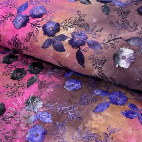 Bavlnená látka TIE DYE EMBROIDERY Poppy design A