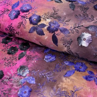 Bavlnená látka TIE DYE EMBROIDERY Poppy design A