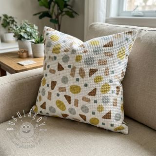 Bavlna s vaflovou väzbou Shapes yellow digital print