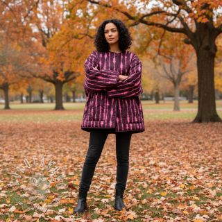 Prešívaná látka VELVET Stripes cerise