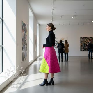 Prešívaná látka Graphic square pink lime