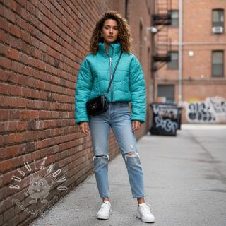 Prešívaná látka Graphic square cyan cerise