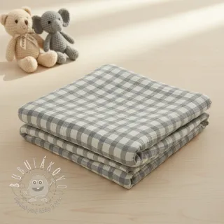 Dvojitá gázovina/mušelín LINEN YARN DYED Checks grey natural