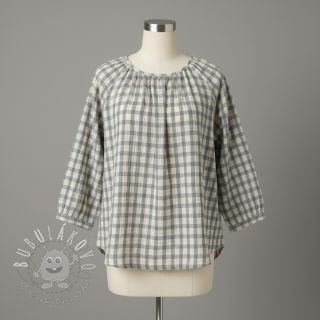 Dvojitá gázovina/mušelín LINEN YARN DYED Checks grey natural