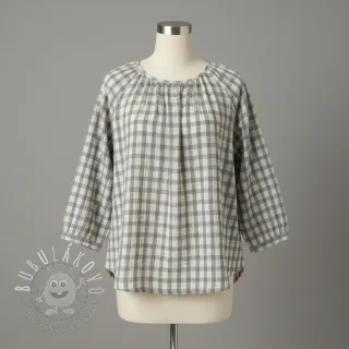 Dvojitá gázovina/mušelín LINEN YARN DYED Checks grey natural