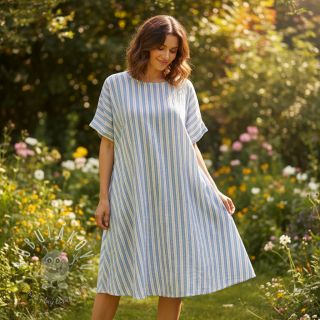 Dvojitá gázovina/mušelín YARN DYED Line blue