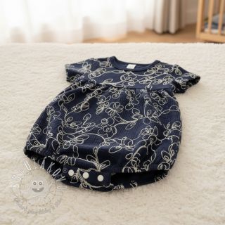 Dvojitá gázovina/mušelín EMBROIDERY Climbing flowers navy