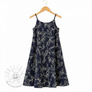 Dvojitá gázovina/mušelín EMBROIDERY Climbing flowers navy