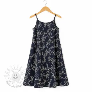 Dvojitá gázovina/mušelín EMBROIDERY Climbing flowers navy