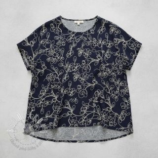 Dvojitá gázovina/mušelín EMBROIDERY Climbing flowers navy