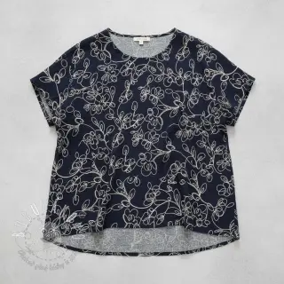 Dvojitá gázovina/mušelín EMBROIDERY Climbing flowers navy