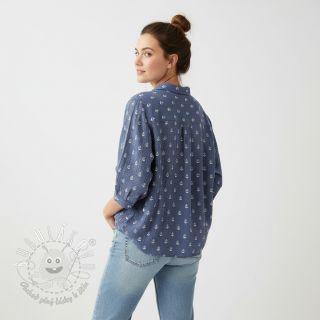 Dvojitá gázovina/mušelín JACQUARD Anchor 2-side faded gray navy
