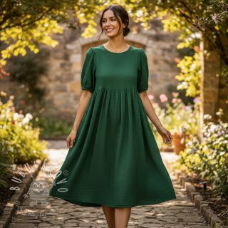 Dvojitá gázovina/mušelín dark green ORGANIC