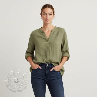 Dvojitá gázovina/mušelín moss green ORGANIC