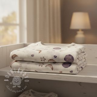 Dvojitá gázovina/mušelín Moon white digital print ORGANIC