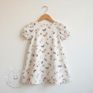 Dvojitá gázovina/mušelín Butterflies white digital print