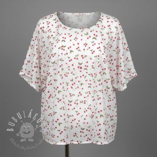 Dvojitá gázovina/mušelín Cherries white digital print