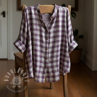 Dvojitá gázovina/mušelín Double sided CHECKS MINI grape