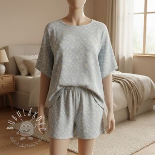 Dvojitá gázovina/mušelín JACQUARD Dots light blue