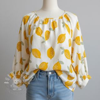 Dvojitá gázovina/mušelín Lemons white