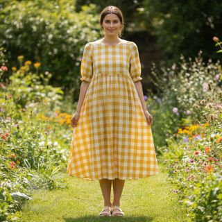 Dvojitá gázovina/mušelín Double sided CHECKS MINI ochre