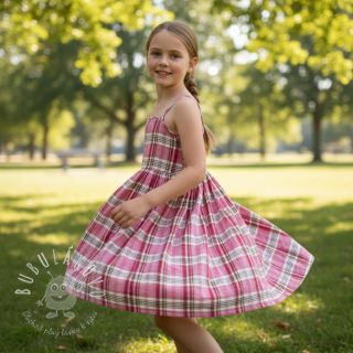 Dvojitá gázovina/mušelín Double sided CHECKS pink