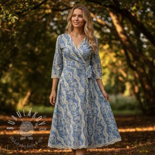 Bavlnená látka JEANS EMBROIDERY Flora design B