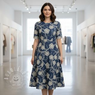 Bavlnená látka JEANS EMBROIDERY Flora design C