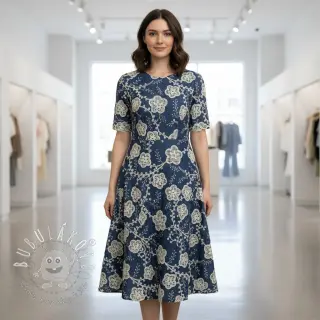 Bavlnená látka JEANS EMBROIDERY Flora design C