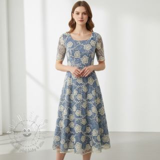 Bavlnená látka JEANS EMBROIDERY Flora design D