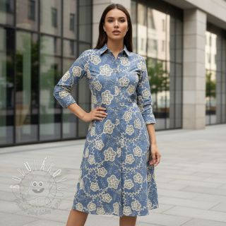 Bavlnená látka JEANS EMBROIDERY Flora design D