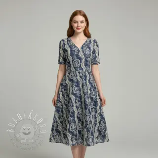 Bavlnená látka JEANS EMBROIDERY Flora design A