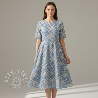 Bavlnená látka JEANS EMBROIDERY Square light blue