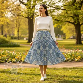 Bavlnená látka JEANS EMBROIDERY Square light blue