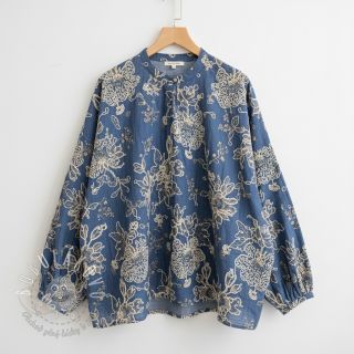 Bavlnená látka JEANS EMBROIDERY Bouquet blue