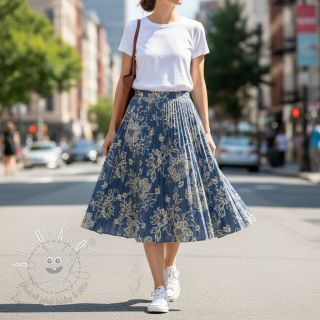 Bavlnená látka JEANS EMBROIDERY Bouquet blue