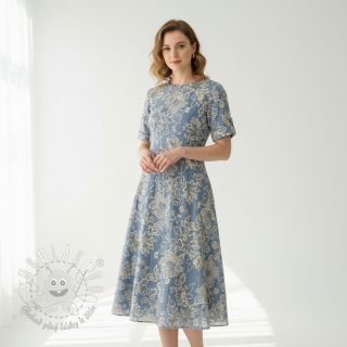 Bavlnená látka JEANS EMBROIDERY Bouquet light blue